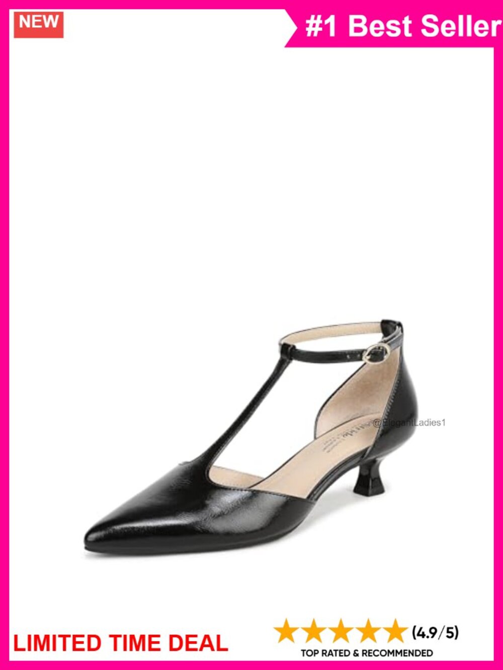 T-Strap Kitten Heel Pump with Adjustable Strap